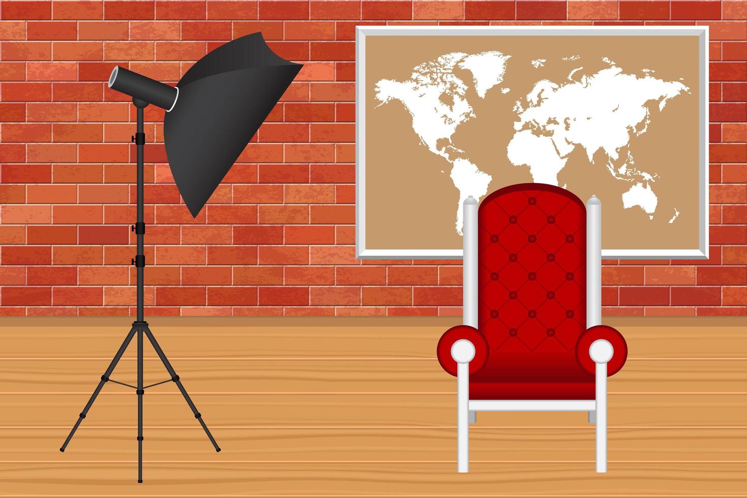 Photo Studio with Photography Umbrella and Red Chair vector