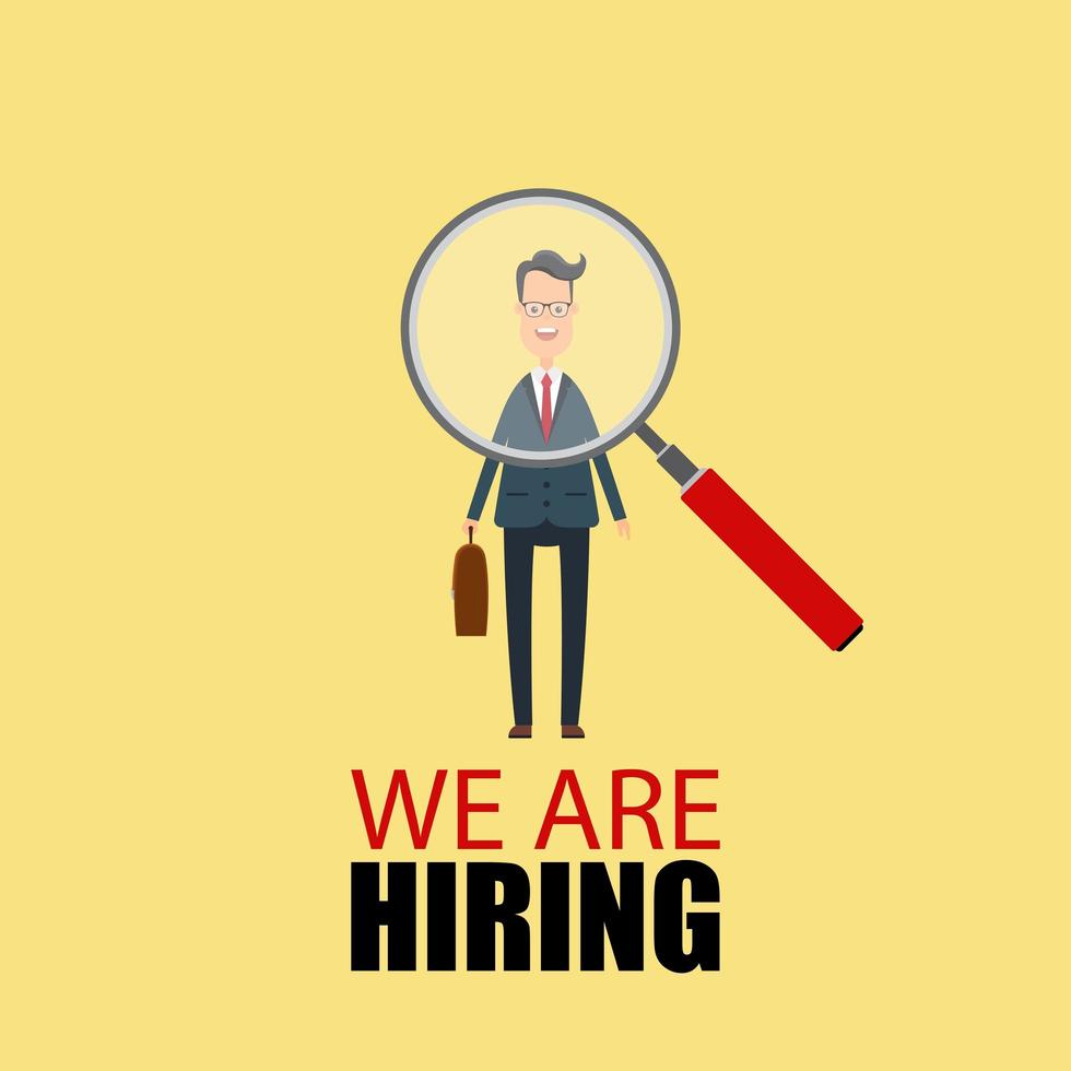 Hiring Concept with Man Behind Magnifying Glass vector