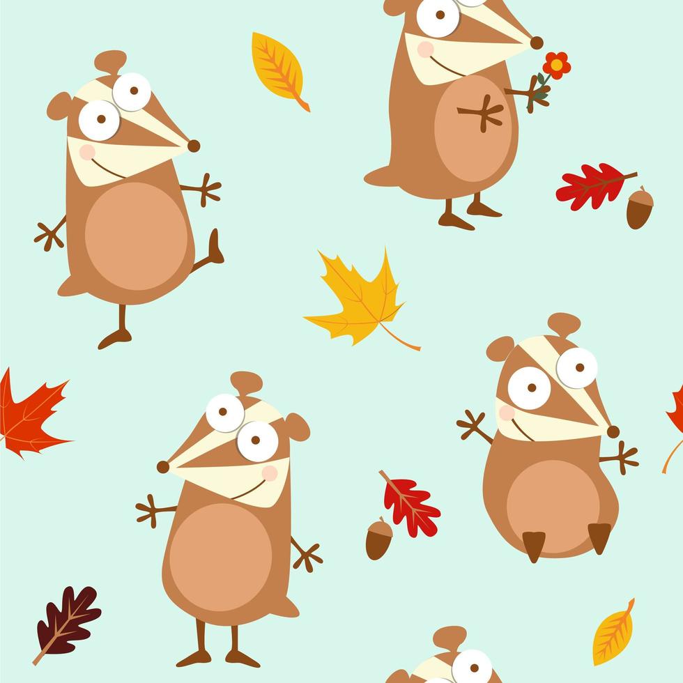 Chipmunks and oak leaves pattern  vector
