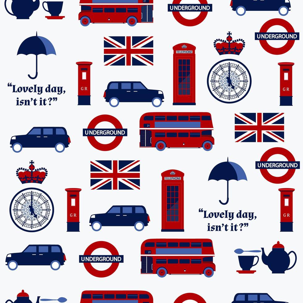 Seamless cartoon British pattern with flags vector