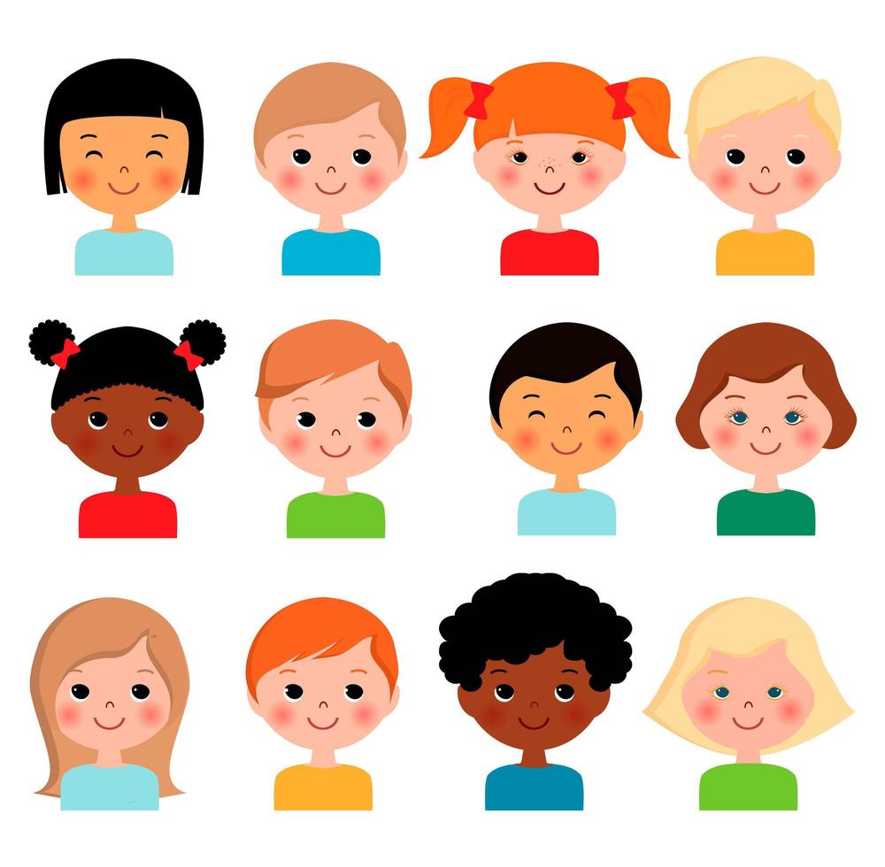 conjunto de caras de niños diferentes vector