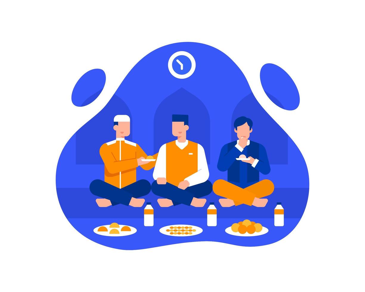 Muslim Men Eat Iftar At The Mosque Illustration vector