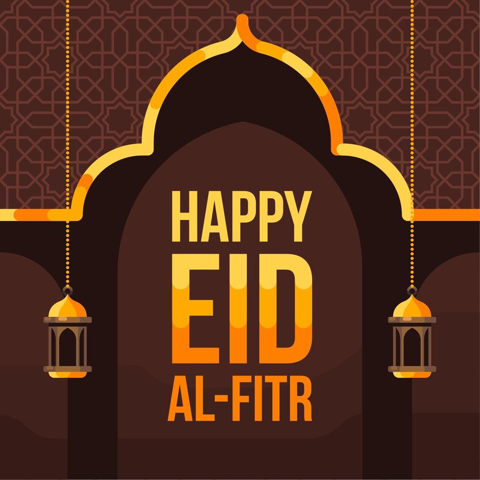 Happy Eid Al Fitr Background With Mosque Silhouette  vector