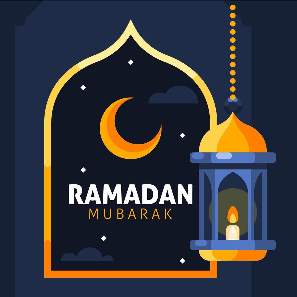 Ramadan Mubarak Background With Crescent And Hanging Lantern vector