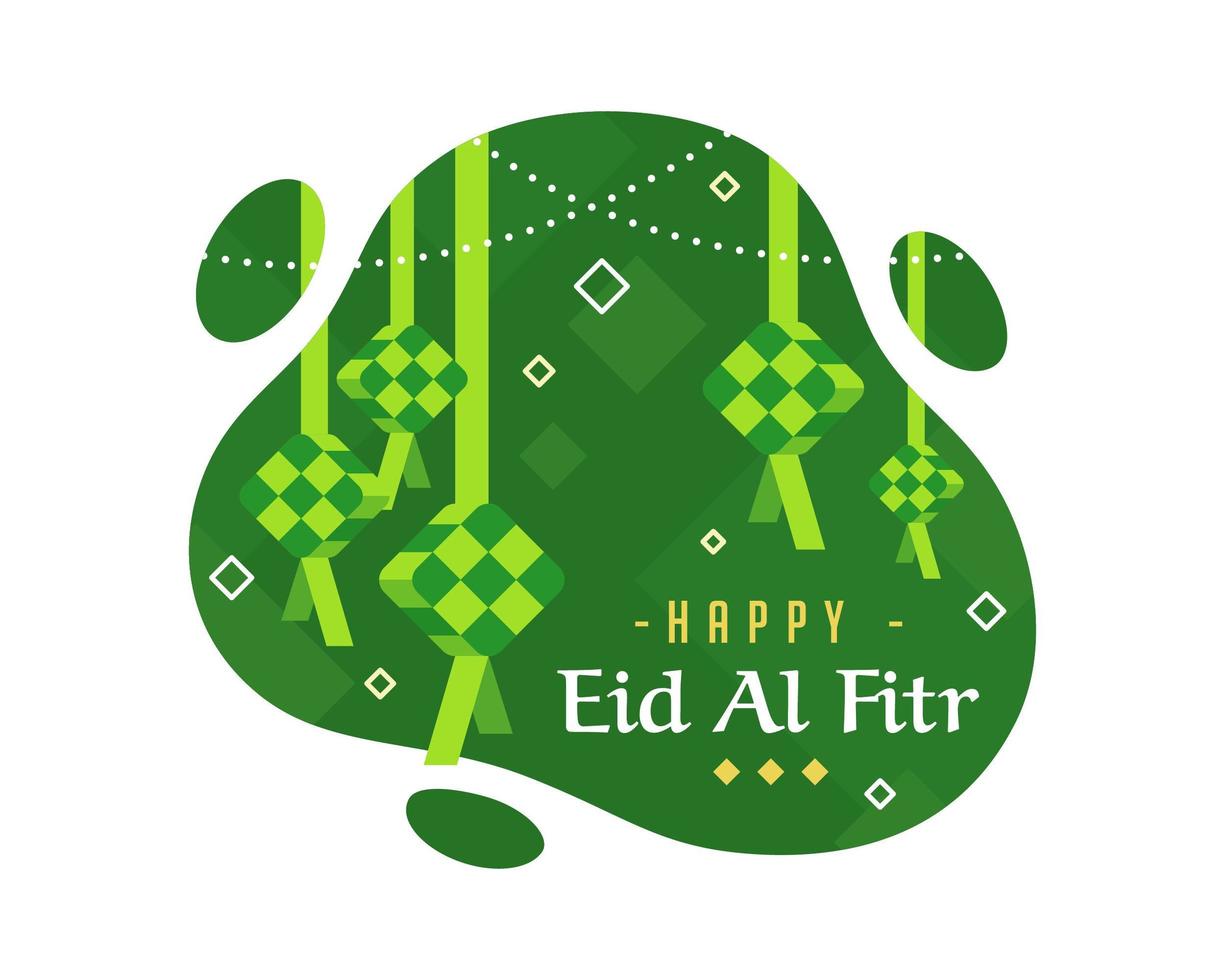 Happy Eid Al Fitr Background With  Diamond Design in Green vector