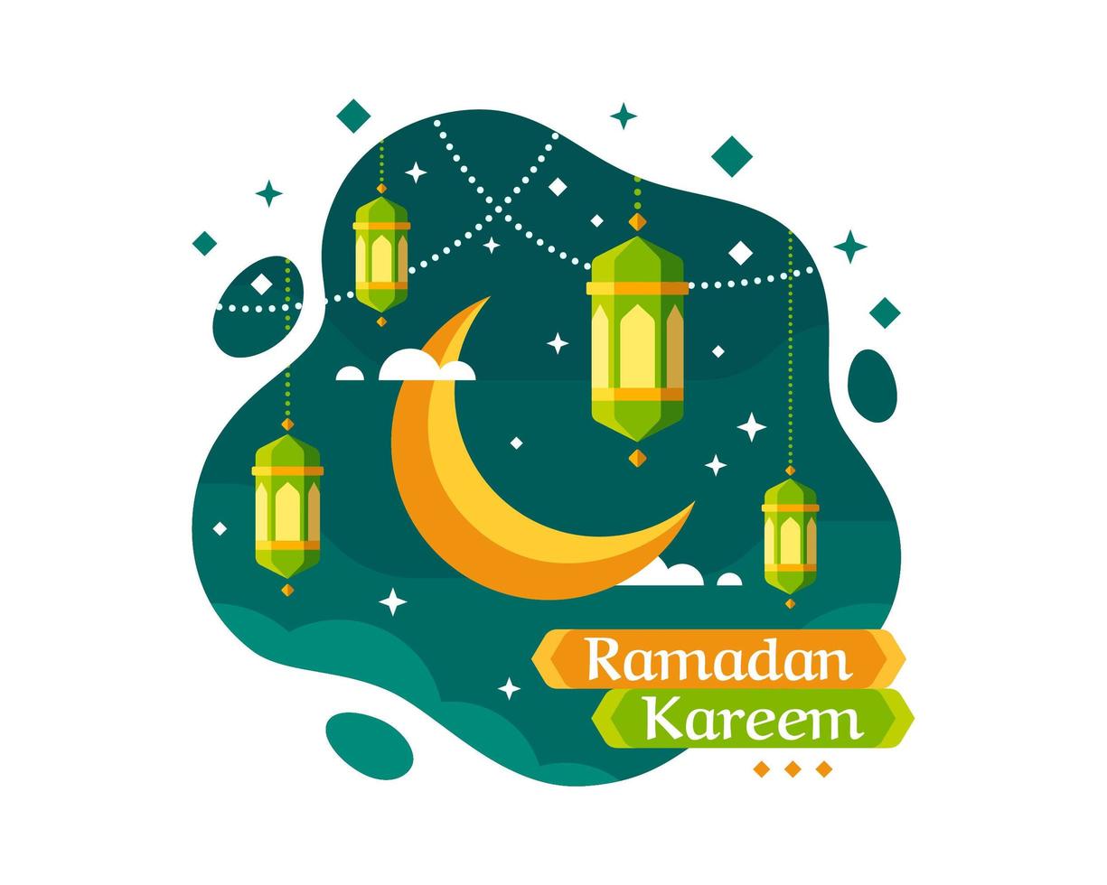 Fondo de Ramadán Kareem con media luna y linterna vector