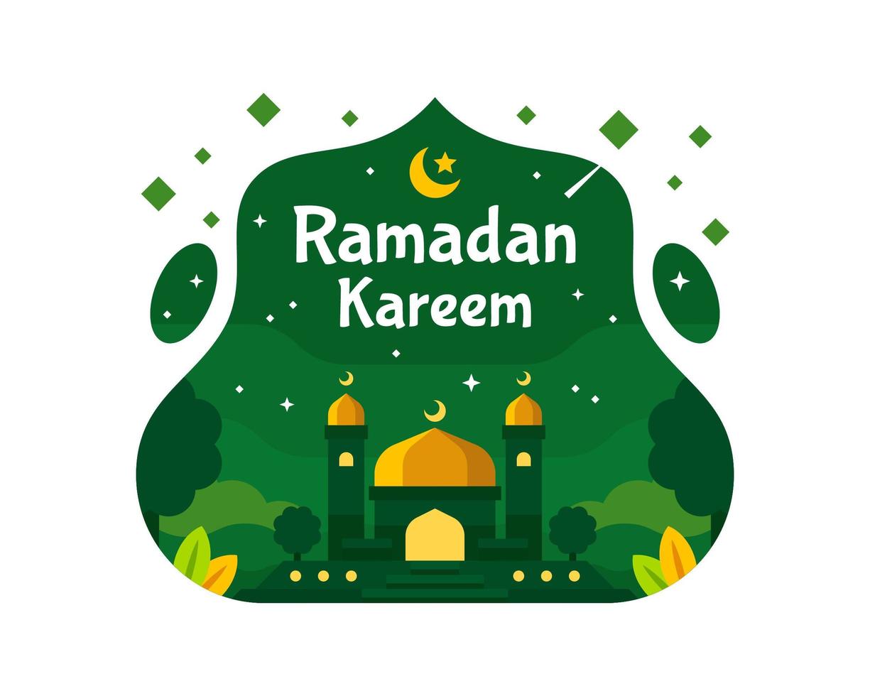 Ramadan Kareem Background With Mosque in Green Color vector