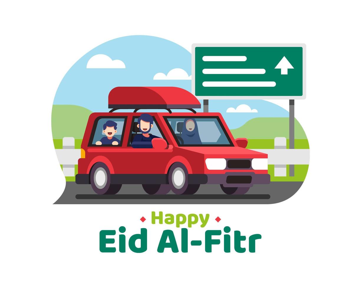 Happy Eid Al Fitr Background With Muslim Family Going on Holiday vector