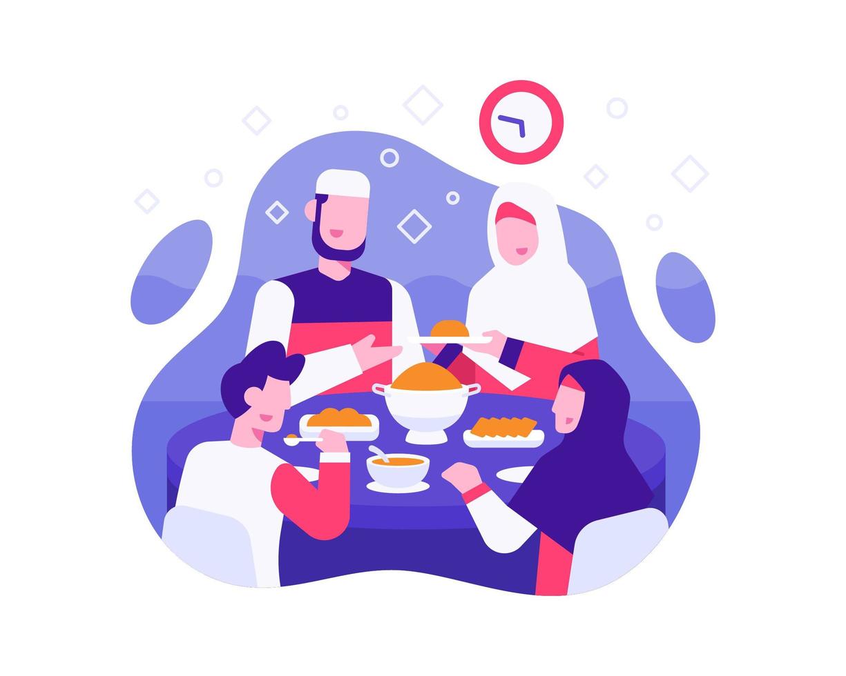 Iftar Background With Moslem Family Eats Together At Iftar Time vector
