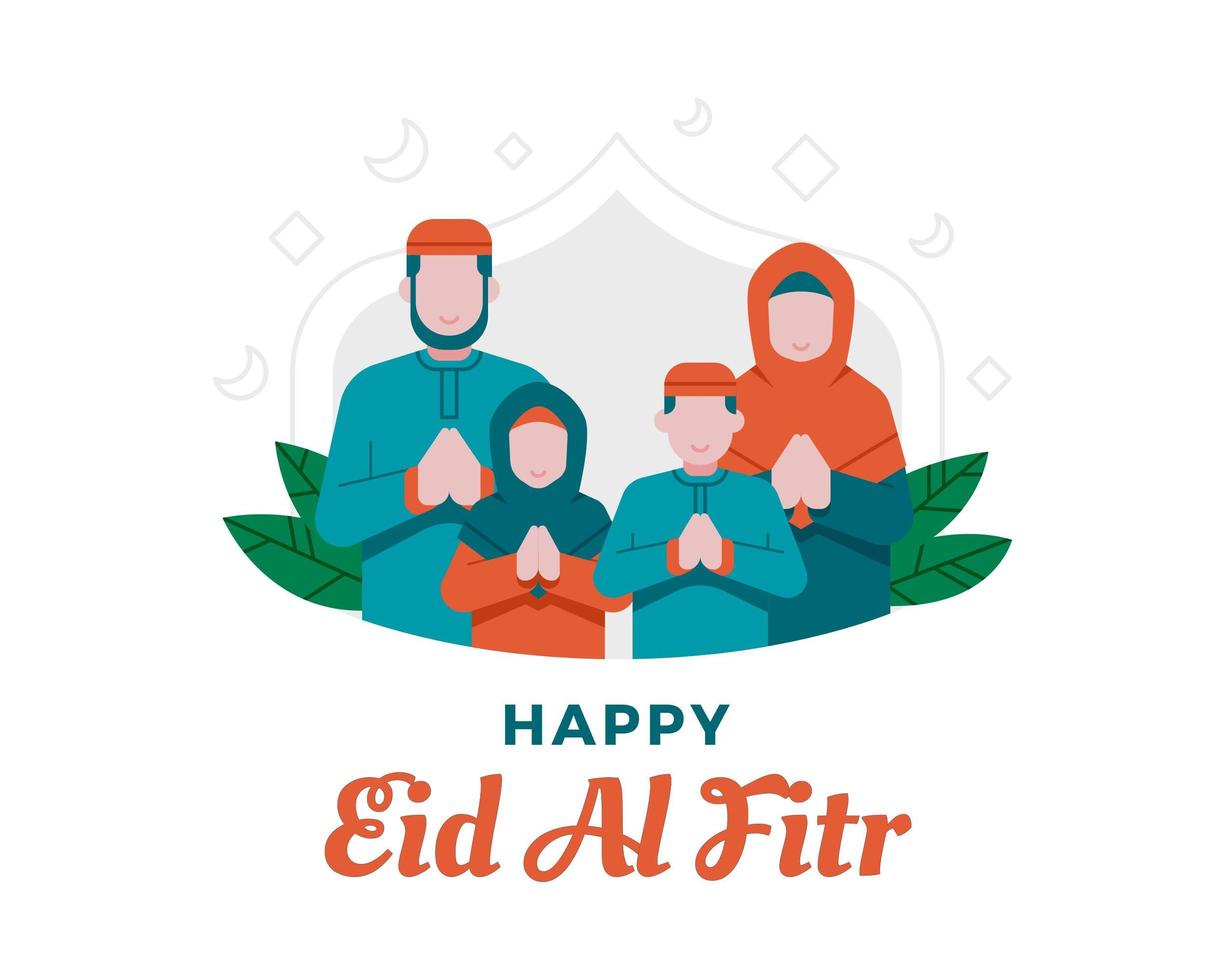 Happy Eid Al Fitr Background With Muslim Family Illustration vector