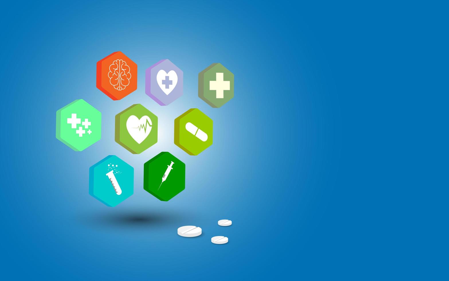 Hexagon medical icon set on blue vector