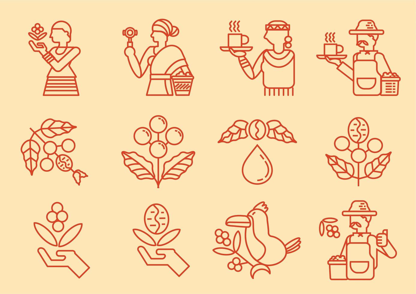 Local coffee farmer line icon set vector