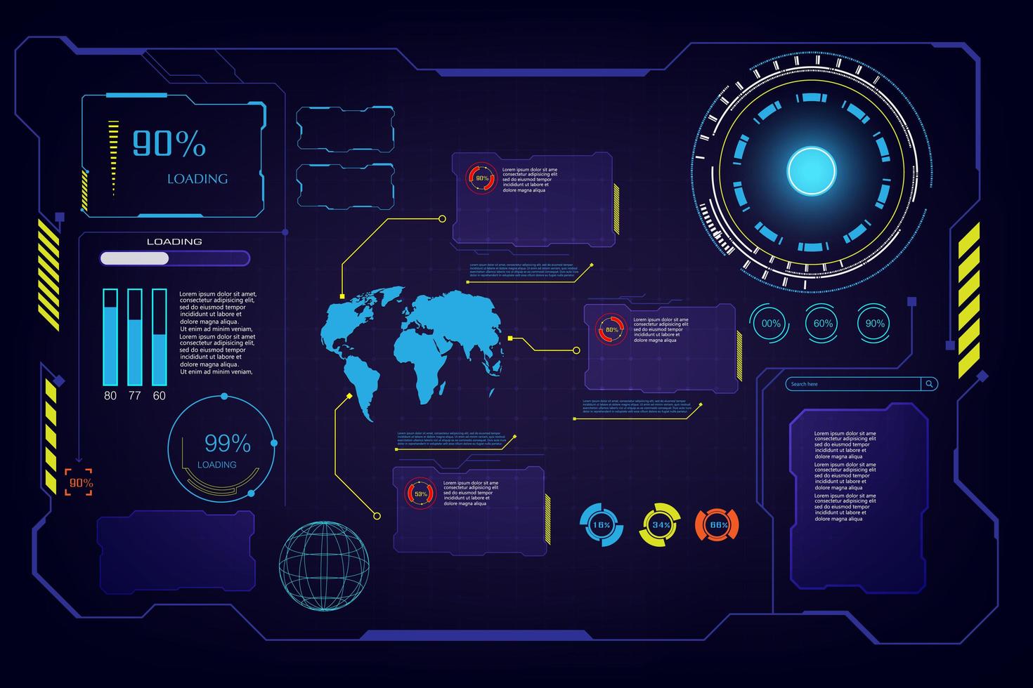 Futuristic GUI interface element set vector