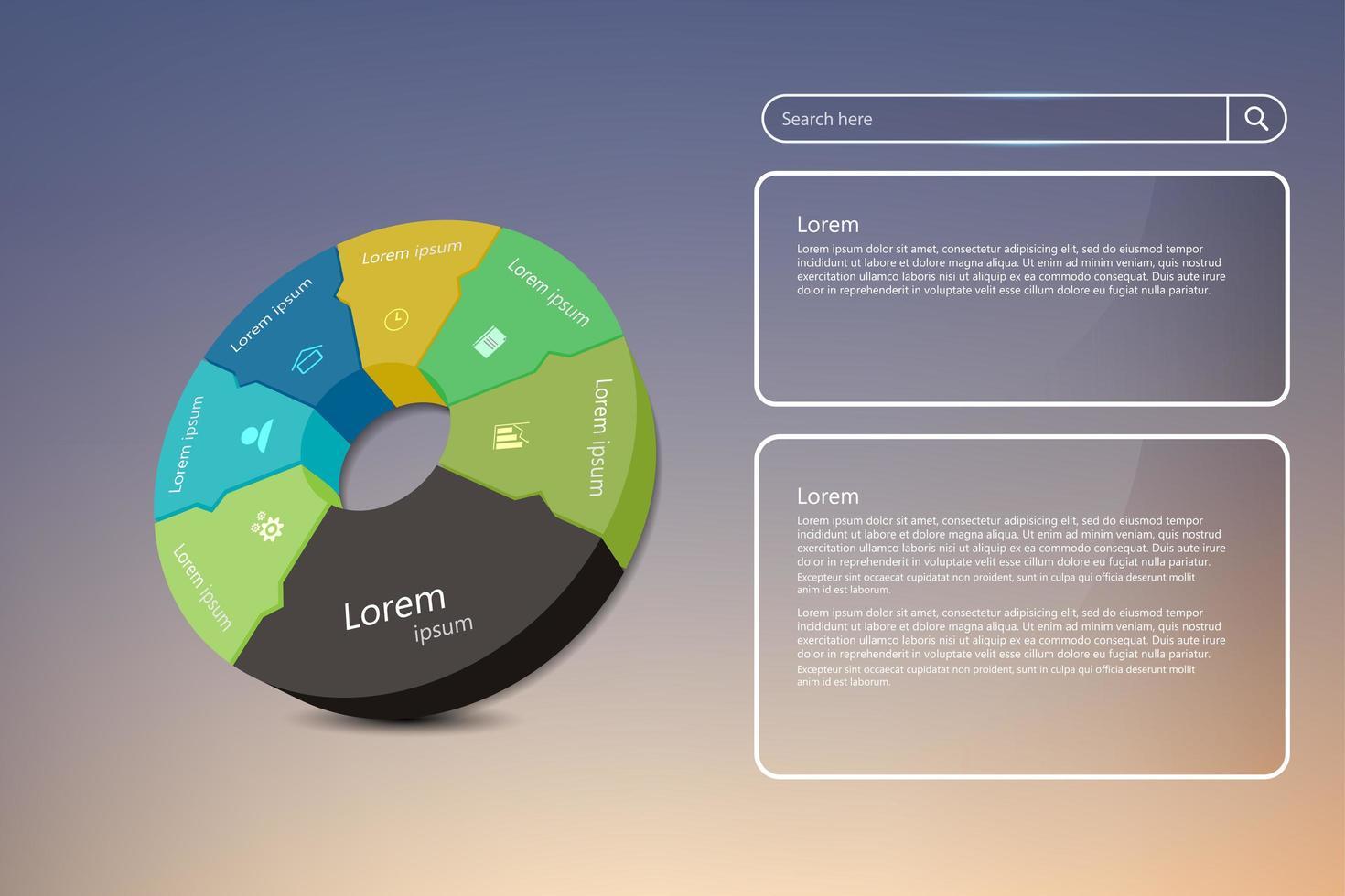 Circular business infographic and UI elements vector