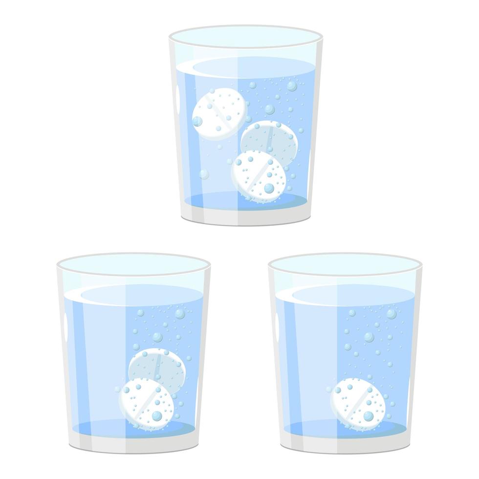 Effervescent tablet in cup set vector