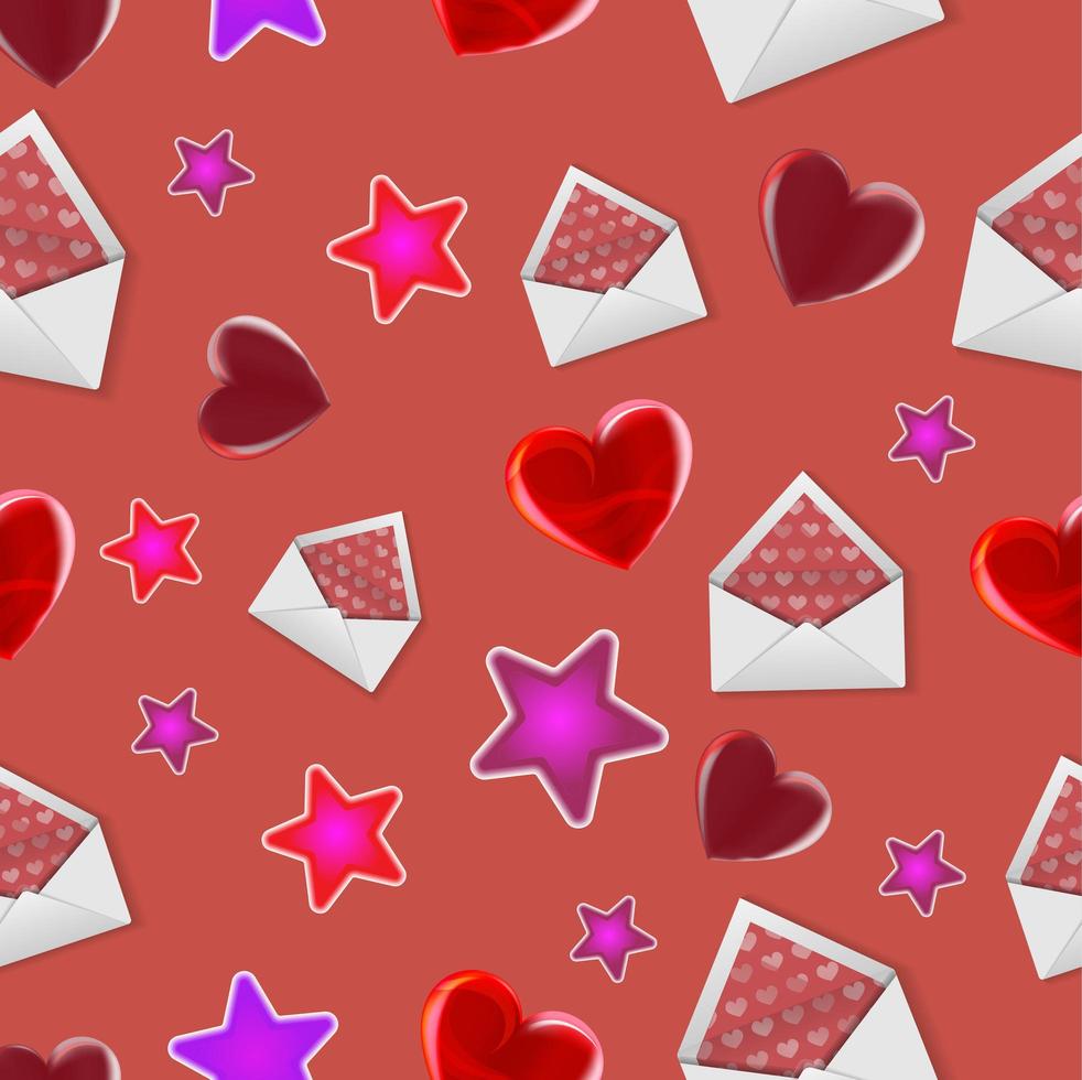 Valentines day seamless pattern with envelopes and hearts vector