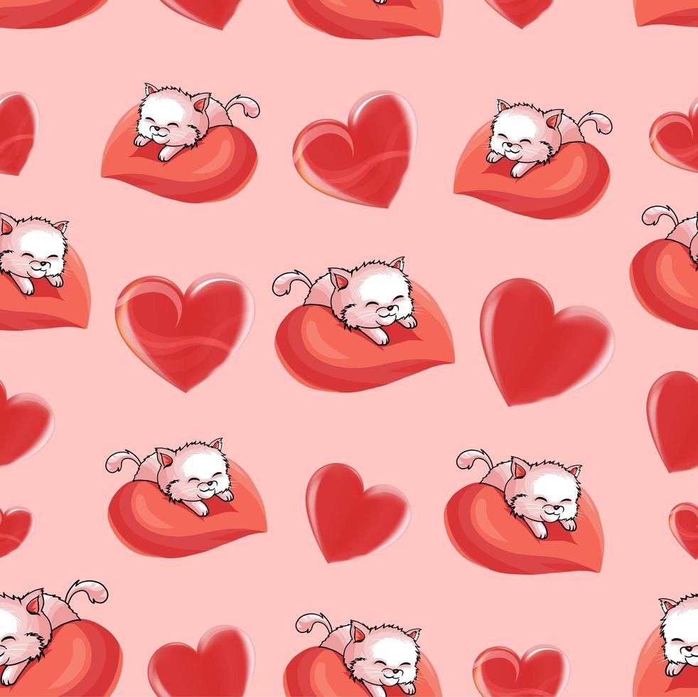 hermoso corazón del día de san valentín con patrón de gatos vector