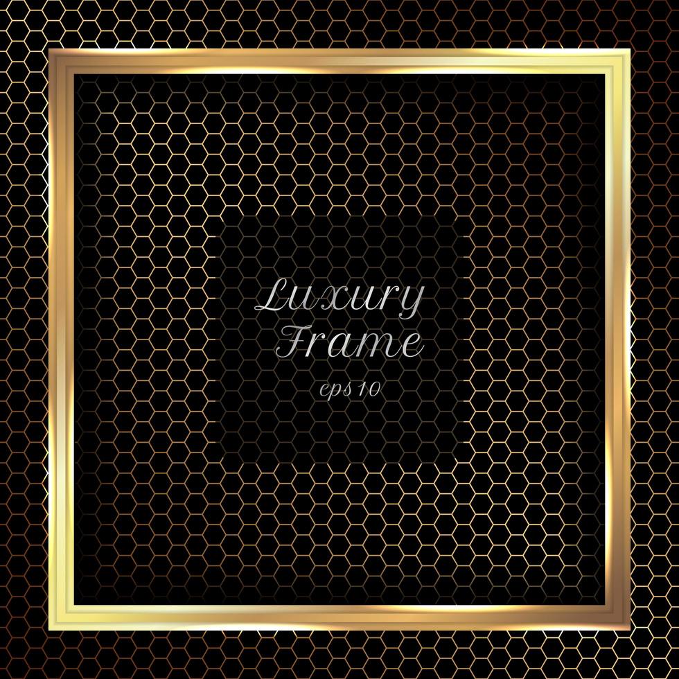 Golden Square Frame on Gold Hexagon Texture vector