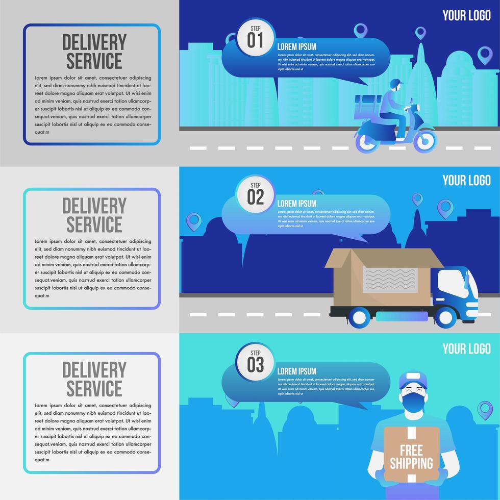 Logistics and delivery service three banner set  vector