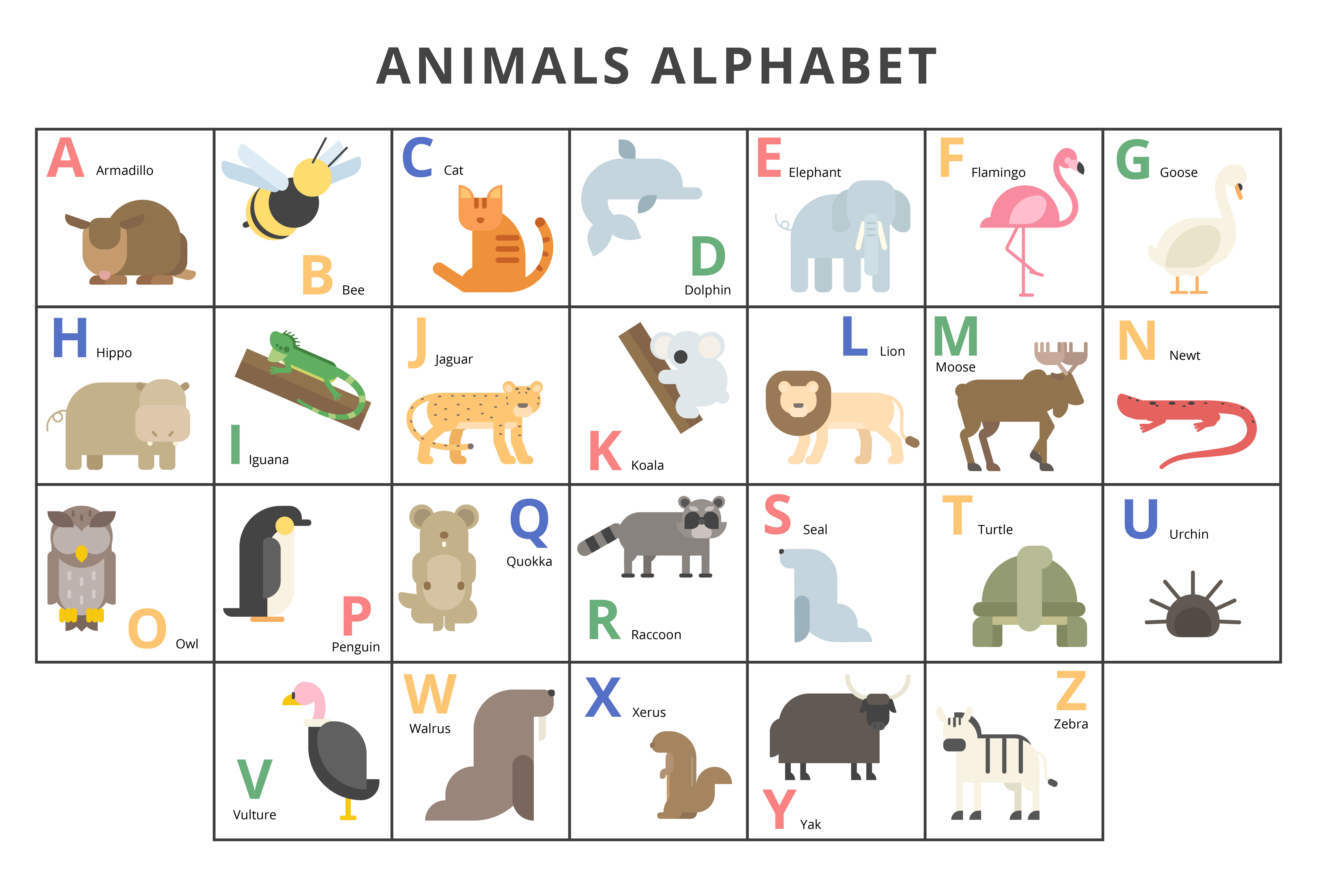 Download Wild animals alphabet set 1218536 Vector Art at Vecteezy