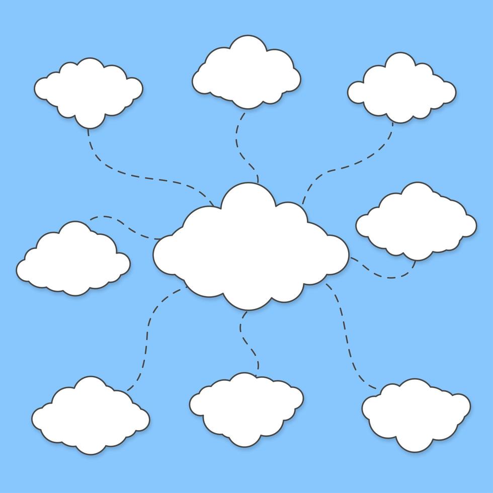 diagrama de nubes sobre fondo azul vector