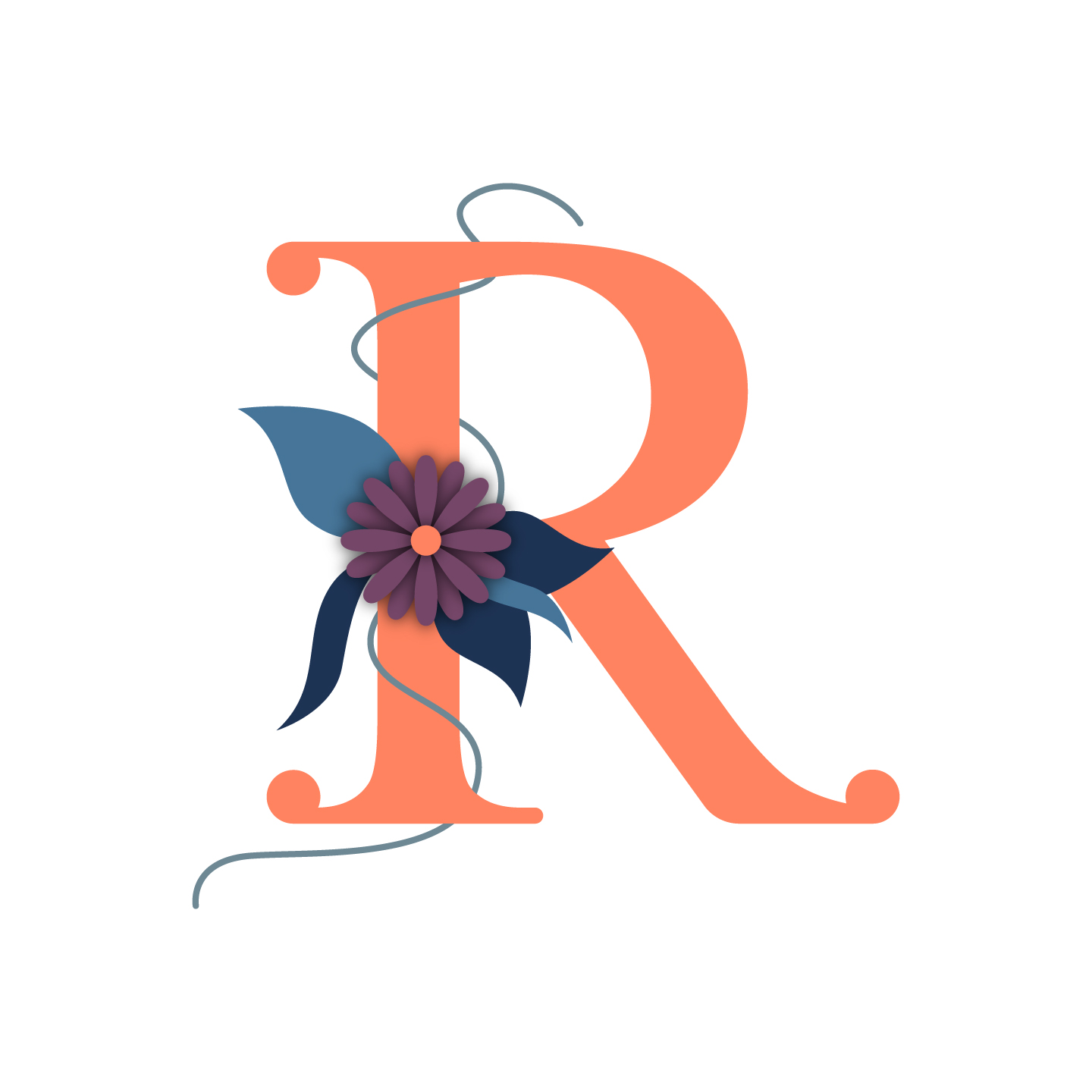 Letter R with blossoms 1218585 Vector Art at Vecteezy