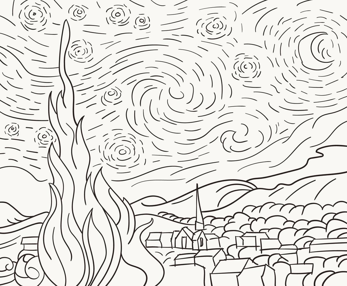 Starry Night Printable Coloring Page Coloring Pages