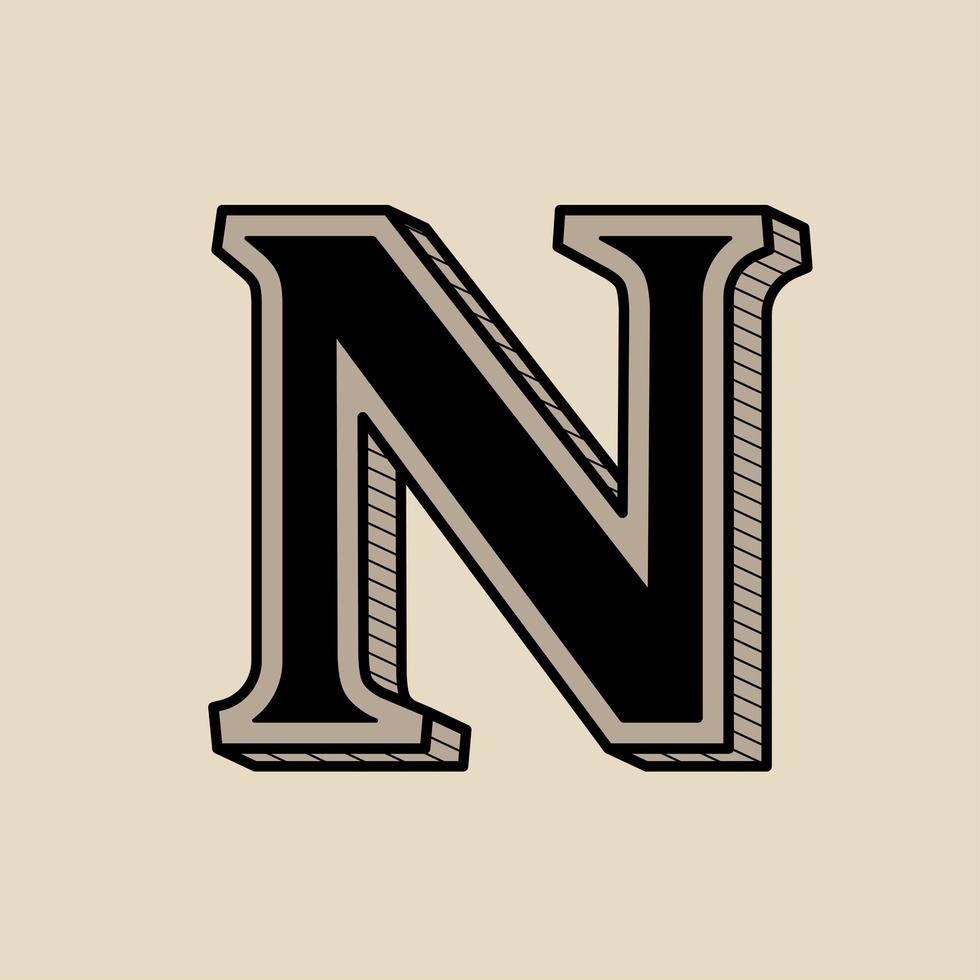 Capital letter N vintage typography style vector