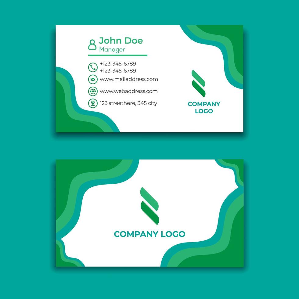 Green wavy business card design template vector