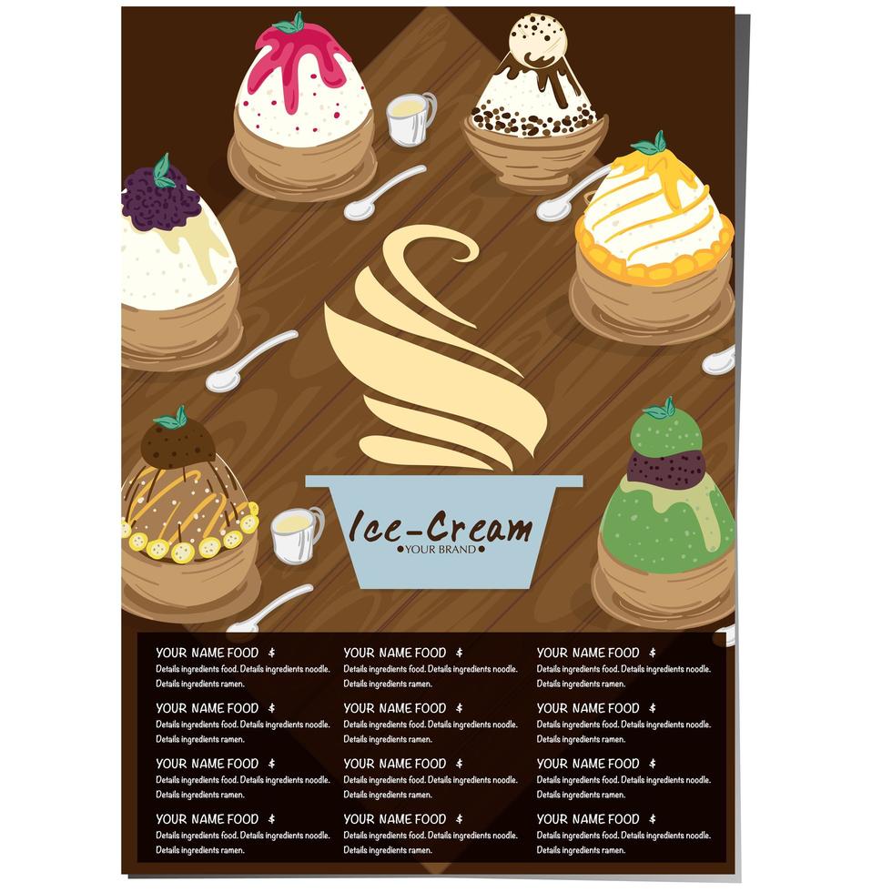 Restaurant menu template for ice cream vector