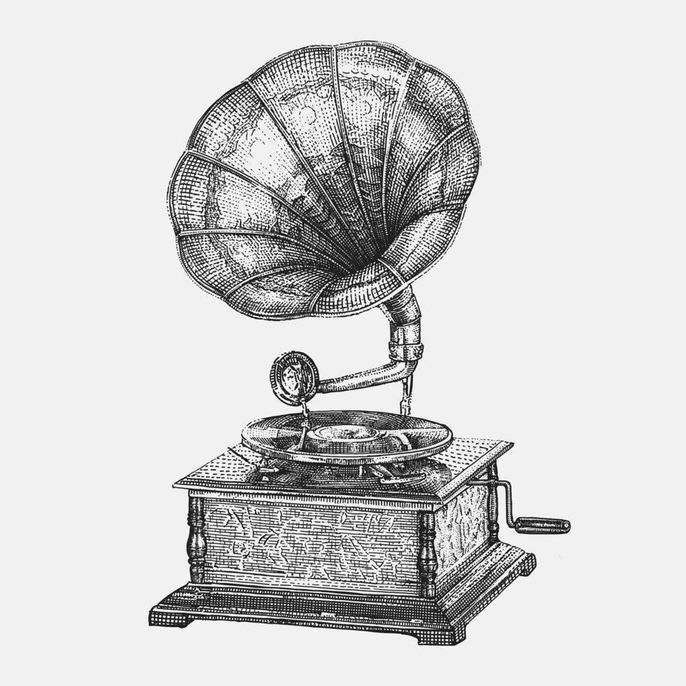 Hand-drawn Vintage Gramophone vector