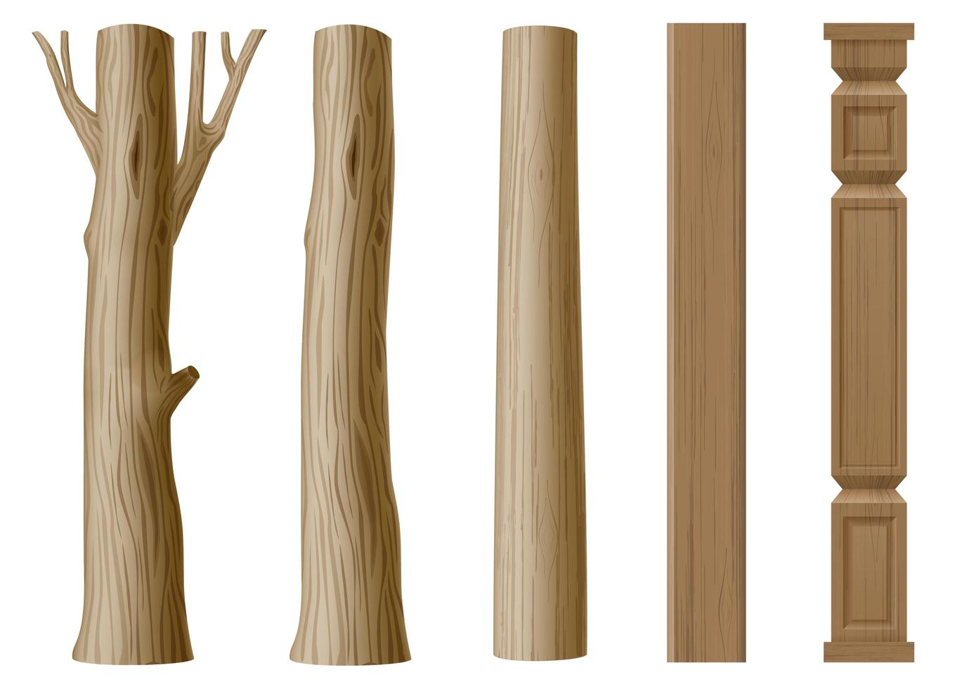 conjunto de pilares de madera en estilo ecológico vector