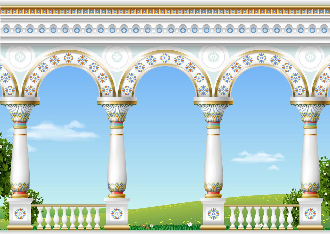 Balcony of a fabulous palace in eastern classical style vector