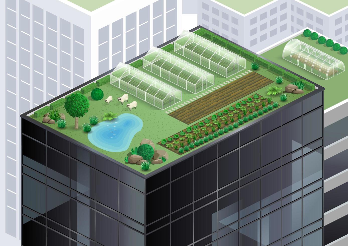 Vide of a farm on the roof of a building vector