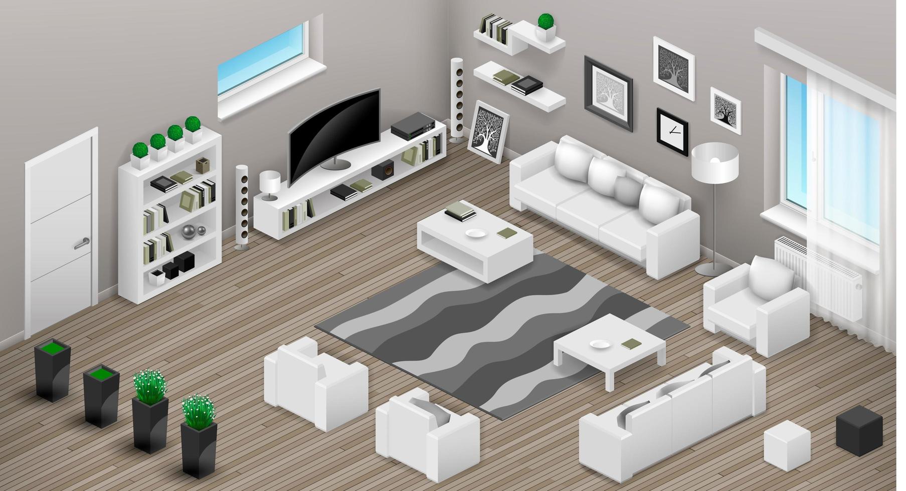 Isometric view of living room interior vector