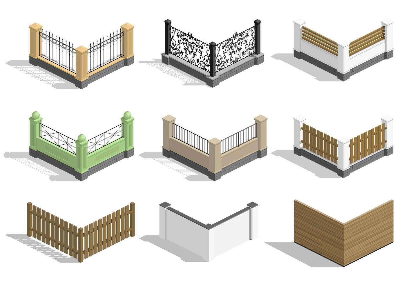 Set of different style sections of fence vector