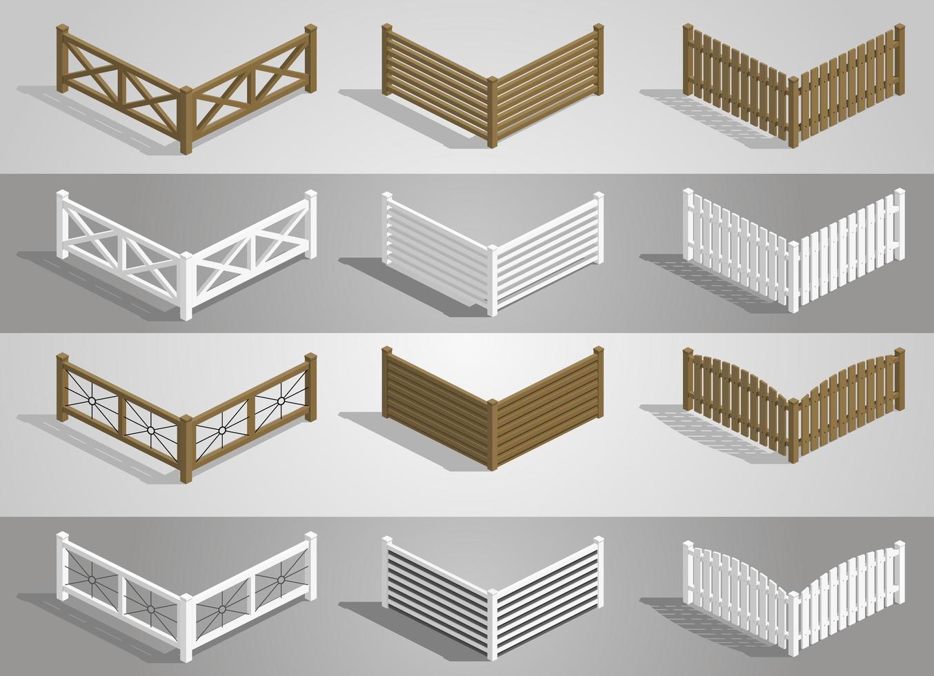 Set of different sections of wooden fence vector