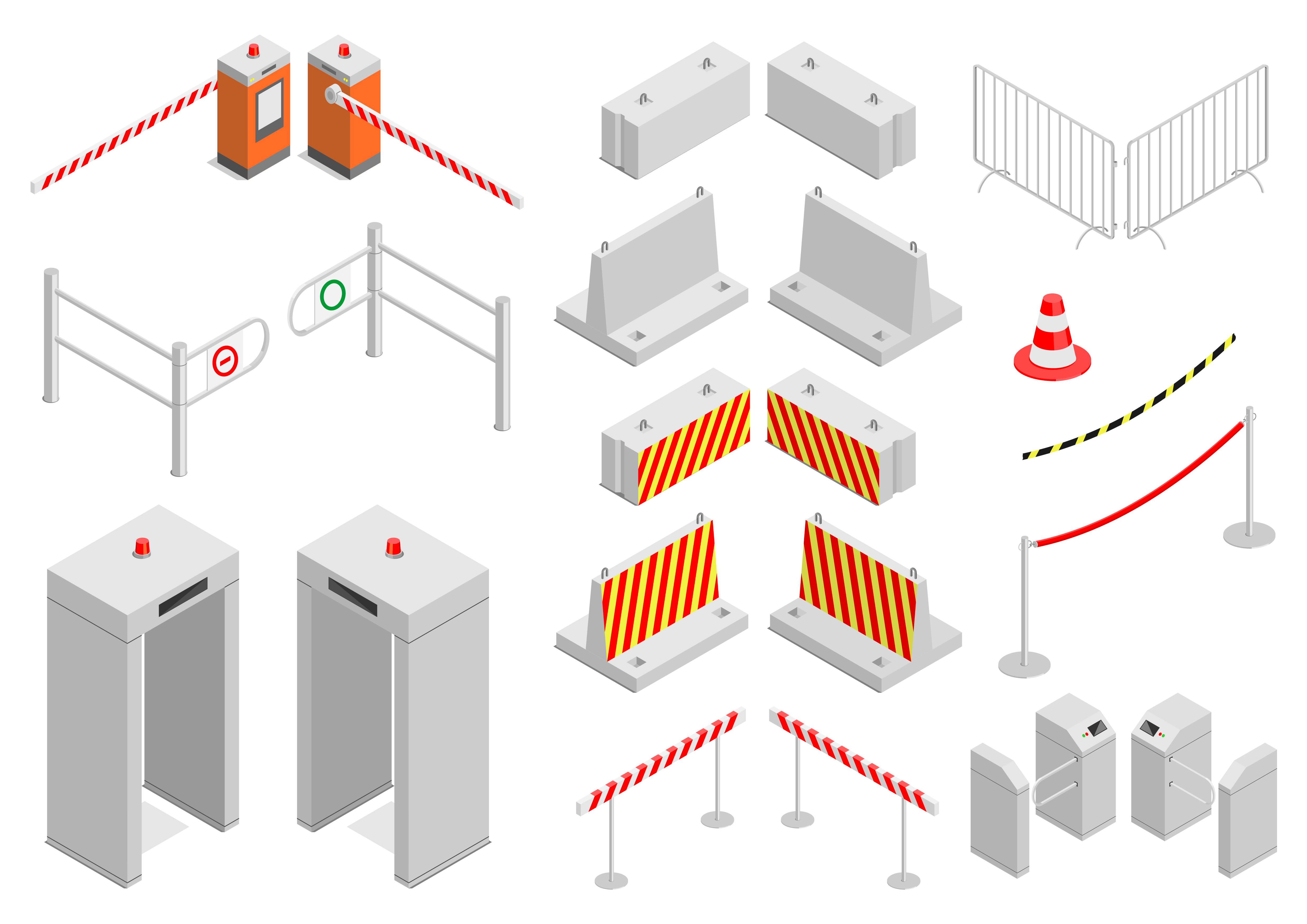 Security elements. Турникет вектор. ворота полиции. building alarm security 3d isometric red icon.
