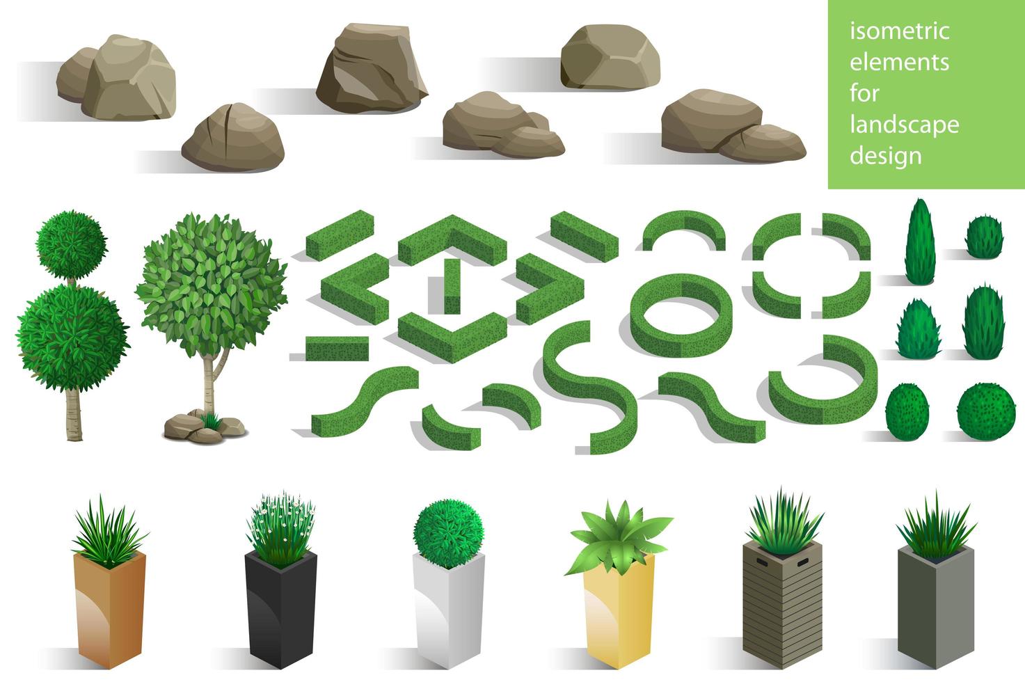 Set of landscape elements and plants vector