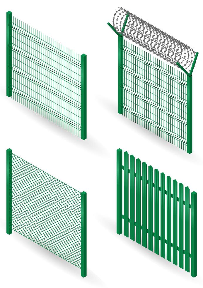 Set of green metal fences vector