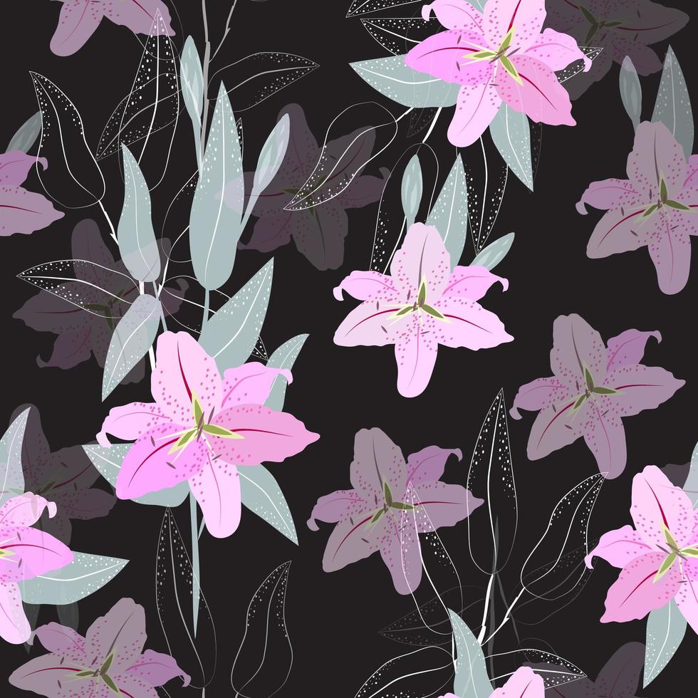 Pink lily flower pattern vector