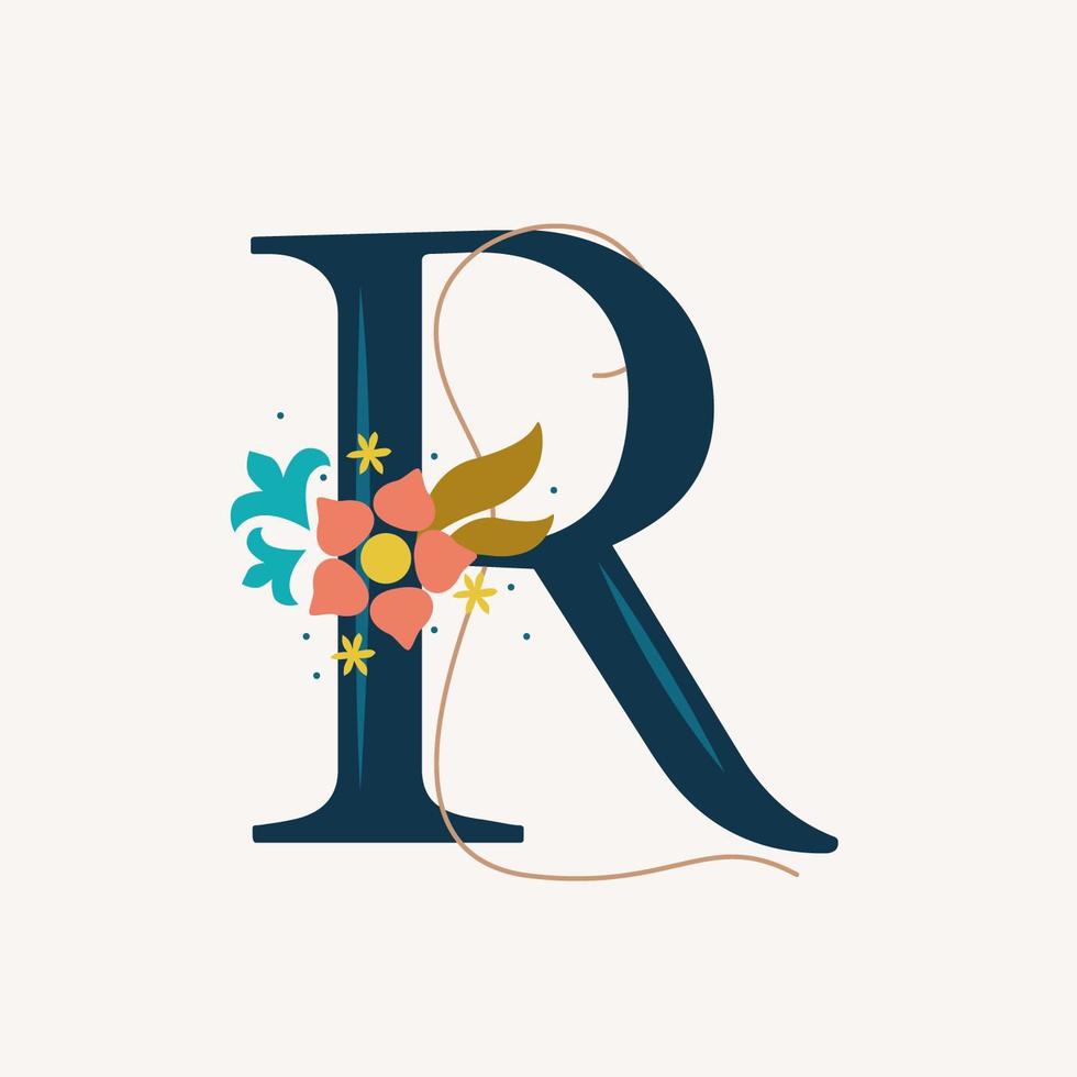 Floral styled letter R typography vector