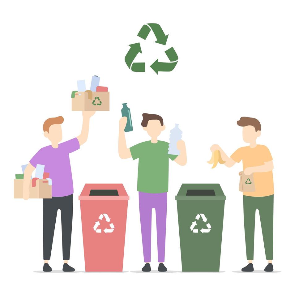 Gente verde reciclaje ilustración de residuos vector
