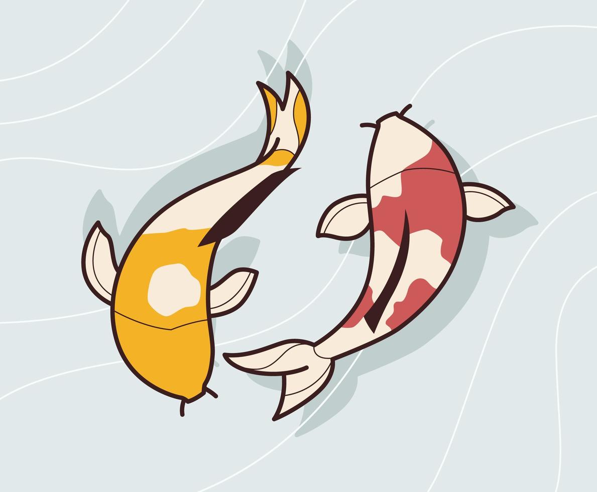 dos peces koi japoneses están nadando vector