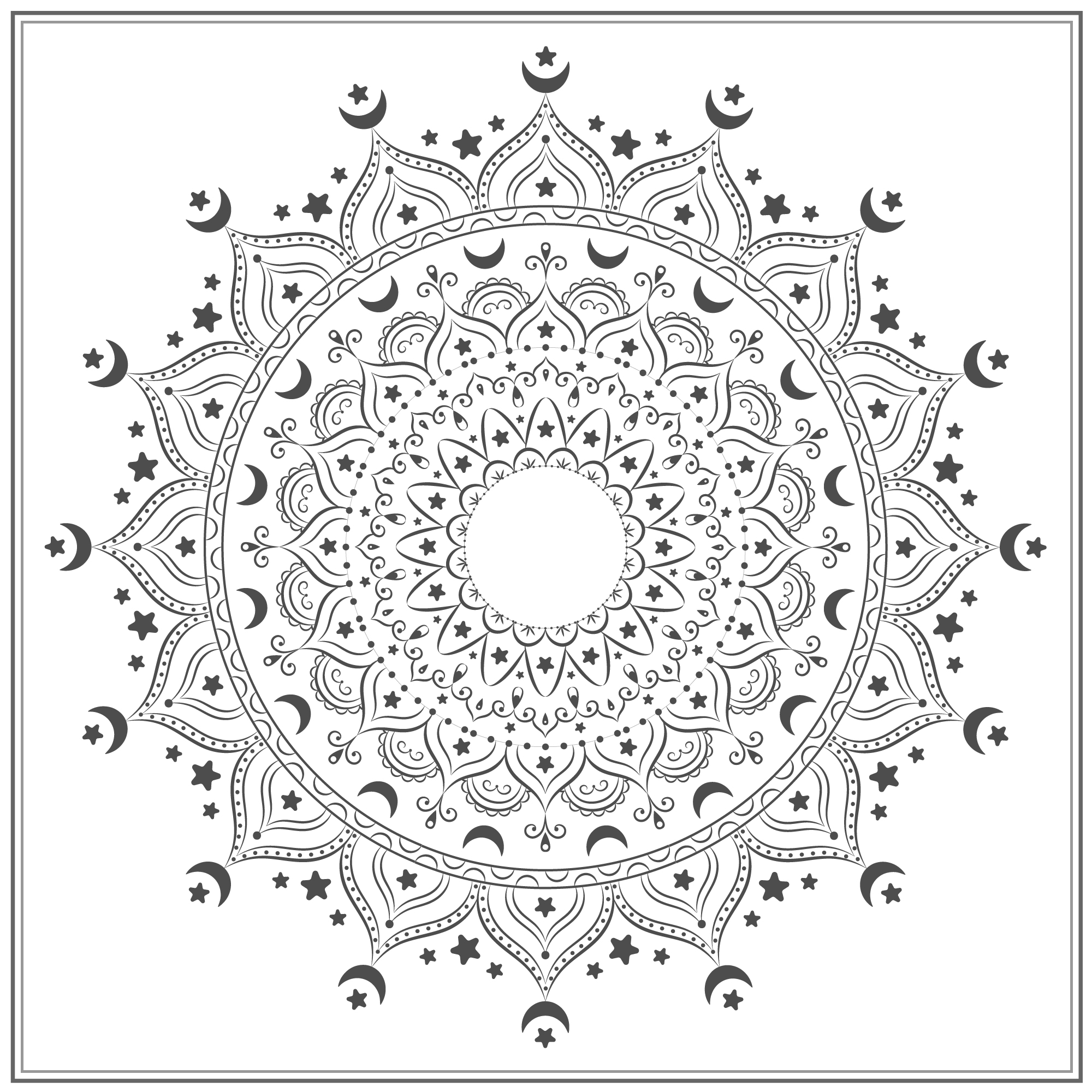 Download Black and white decorative mandala with moons - Download ...