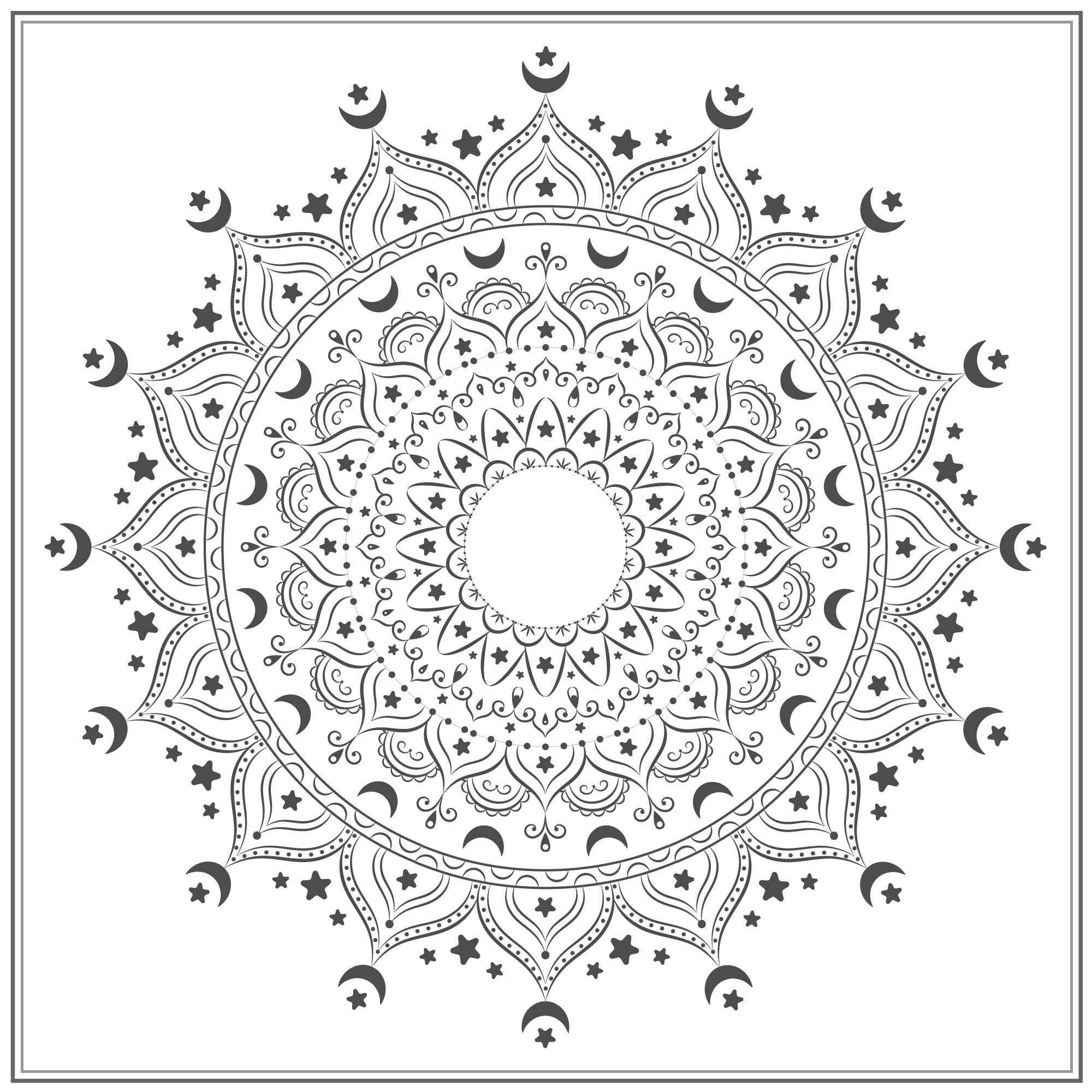 Download Black and white decorative mandala with moons - Download ...