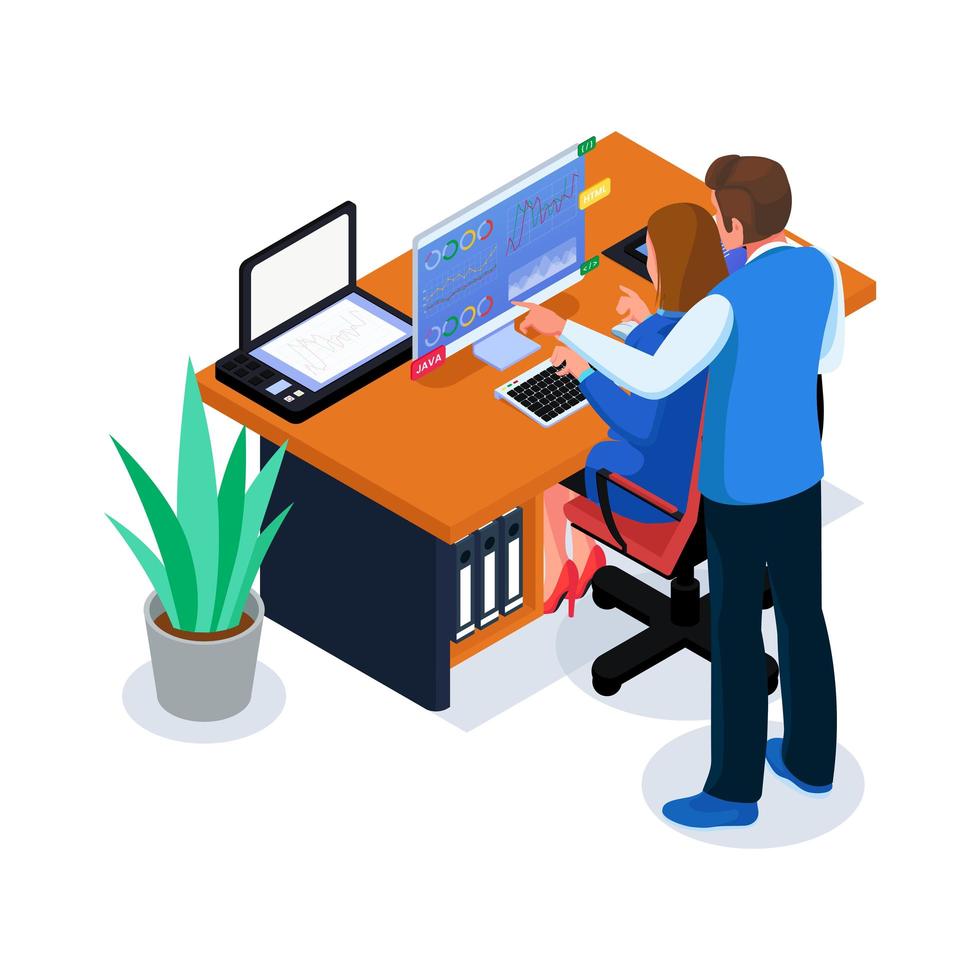 Team doing business analysis in workspace vector