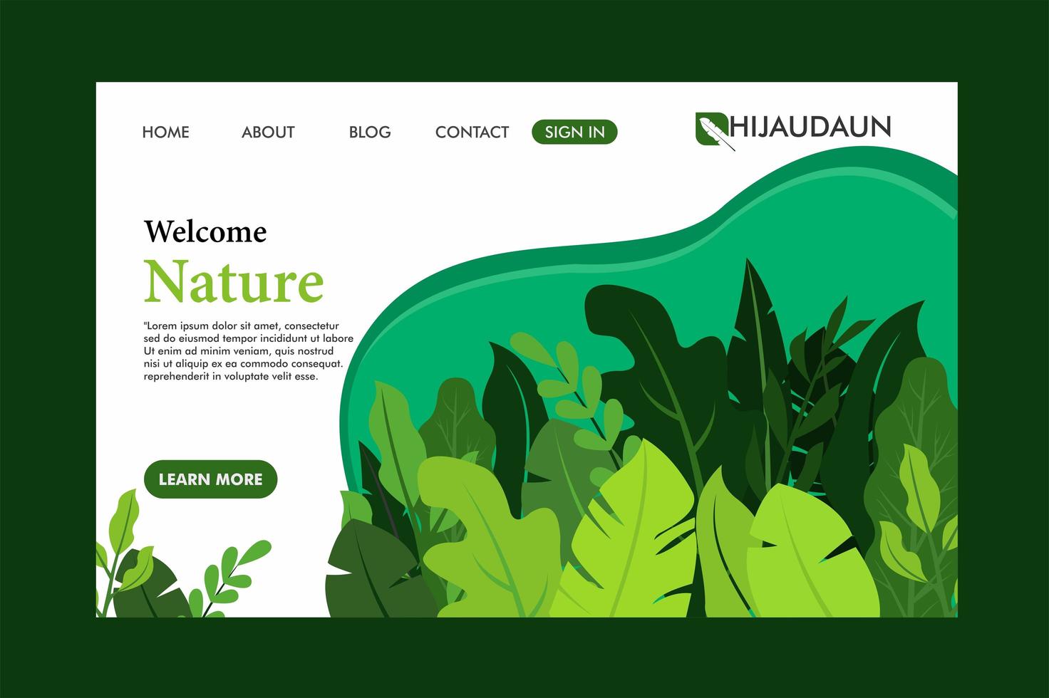 Green leaf landing page vector