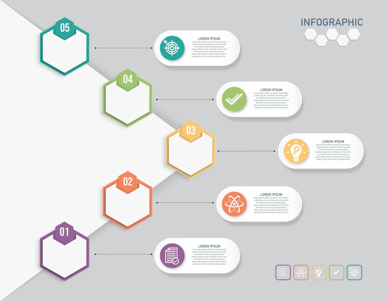 Concepto de negocio hexagonal 3D con 5 opciones vector