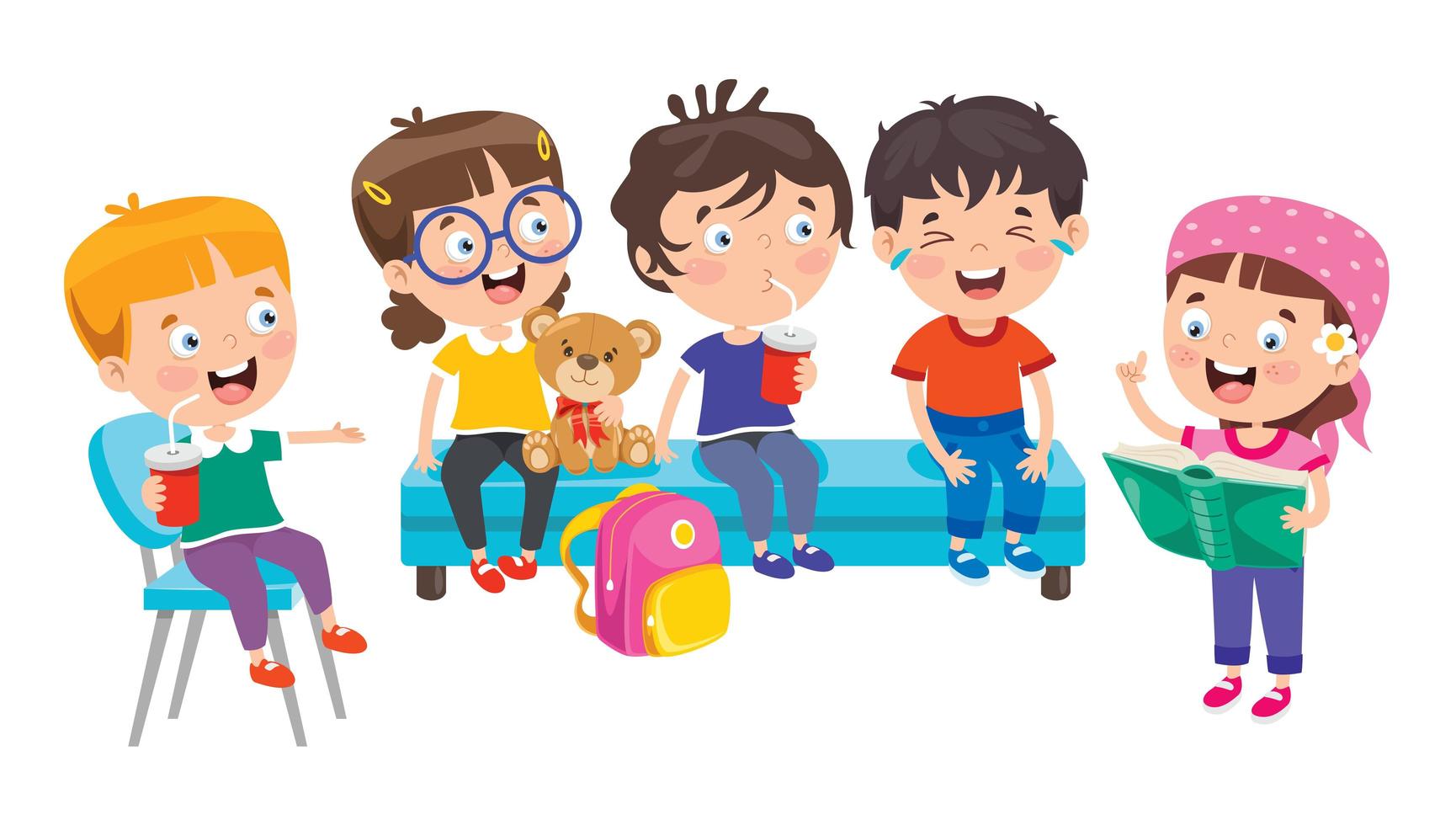 Happy School Kids Sitting and Laughing vector